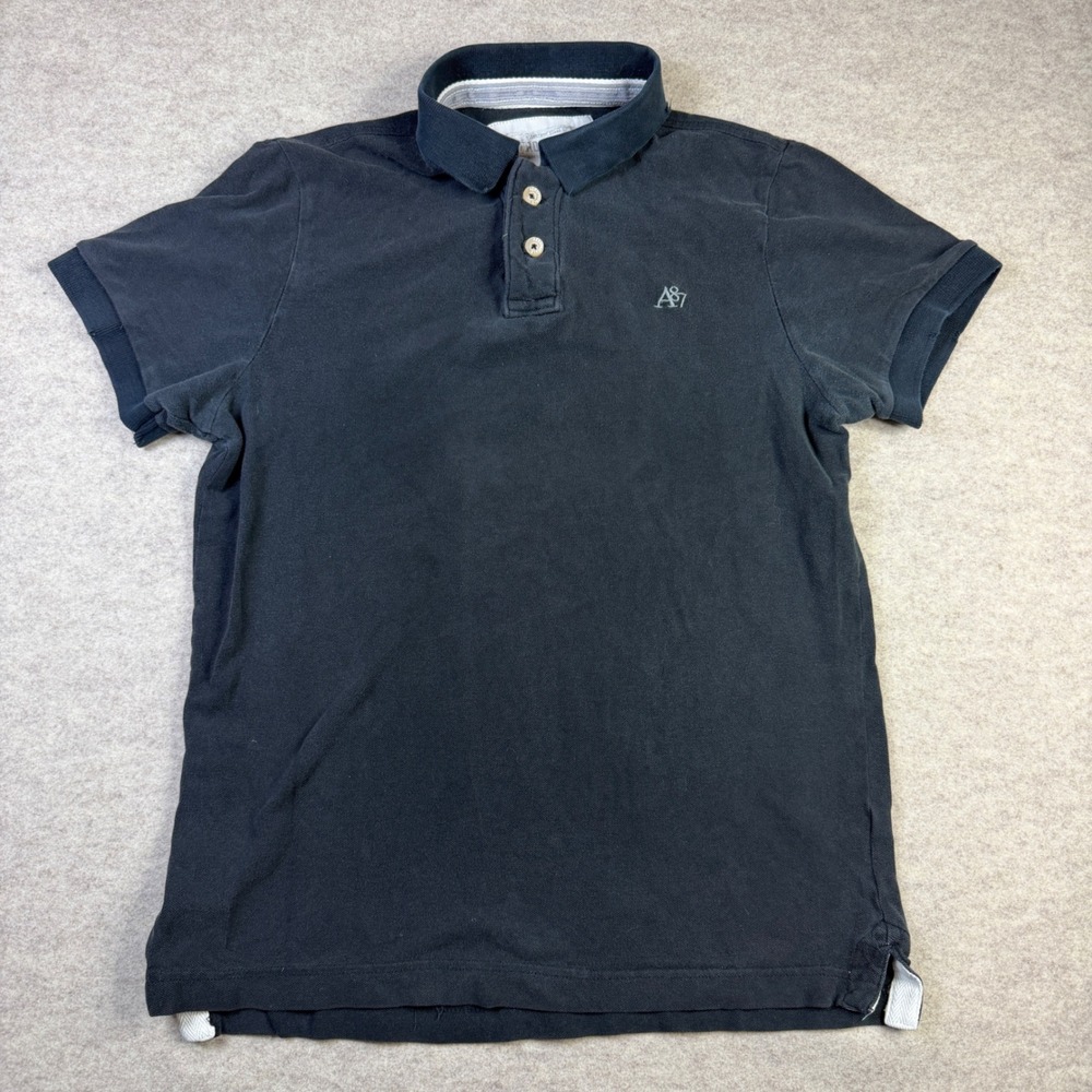 Aeropostale Mens Large Black A87 Logo Pique Cotton Short Sleeve Polo Shirt
